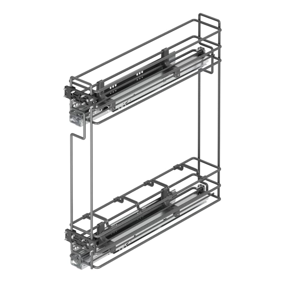 Narrow Sliding Two Rack Cabinet Organizer, Bottle Holder and Spice Rack with Blum Soft Close undermount slides for super easy kitchen organization on small spaces by Starax (Chrome)