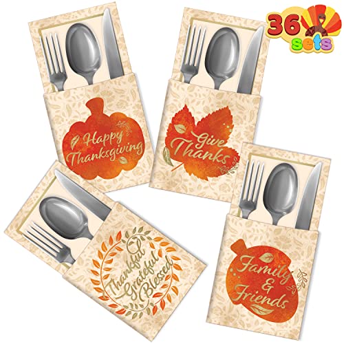 JOYIN 36 Thanksgiving Turkey Cutlery Decorative Gold Foil Utensil Holders for Autumn Fall Harvest Party Favor Supply Dinner Table Decor.