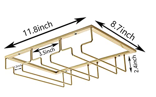 Eywlwaar Gold Wine Glass Rack Stemware Holder Wine Glass Holder Wine Glass Hanger 11.8 Inch Long 3 Rows (2Pack-Gold, 3 Rows-2 Pack)