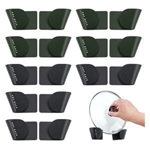 mhcykj 8 pairs lid holder for pots, pot lid racks wall mount pan lid holder punch-free pot lid storage organizer adjustable hanging pan cover organizer for home kitchen cabinet door (black+green)