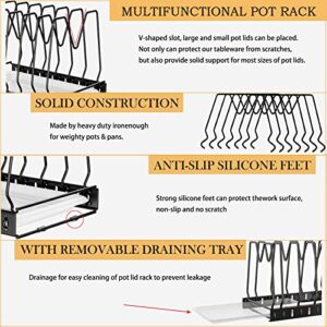 Pot Organizer Rack for Under Cabinet, With 7 Compartments Lid Organizer Pots and Pans, Kitchen Pot Lid Holder Organization for Skillets, Cookware, Cutting Boards, Cookie Sheet, Bakeware, Under Cabinet