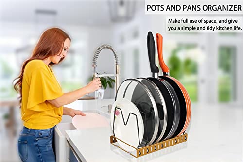 Pot Organizer Rack for Under Cabinet, With 7 Compartments Lid Organizer Pots and Pans, Kitchen Pot Lid Holder Organization for Skillets, Cookware, Cutting Boards, Cookie Sheet, Bakeware, Under Cabinet