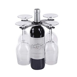 countertop wine bottle & glasses holder rack for home, kitchen, bar, collapsible design, holds 4 stem glasses and 1 bottle