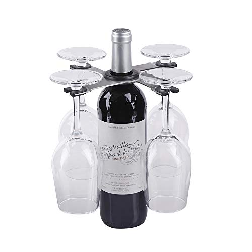 Countertop Wine Bottle & Glasses Holder Rack for Home, Kitchen, Bar, Collapsible Design, Holds 4 Stem Glasses and 1 Bottle