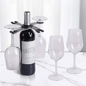 Countertop Wine Bottle & Glasses Holder Rack for Home, Kitchen, Bar, Collapsible Design, Holds 4 Stem Glasses and 1 Bottle