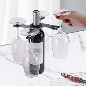 Countertop Wine Bottle & Glasses Holder Rack for Home, Kitchen, Bar, Collapsible Design, Holds 4 Stem Glasses and 1 Bottle