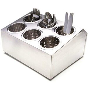 Stainless Steel 6-Compartment Utensil Holder (6 Inserts Included) - Flatware Cylinder Storage Caddy & Cups for Kitchen, Bars, Coffee Shops, Restaurants, & Hotels - Drying Rack for Silverware