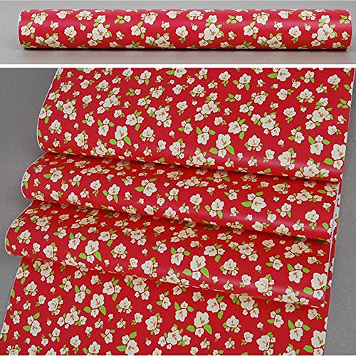 Yifely Vintage Red Shelving Paper Peel & Stick Floral Shelf Liner Countertop Drawer Sticker Redo Old Locker 17.7 Inch by 9.8 Feet