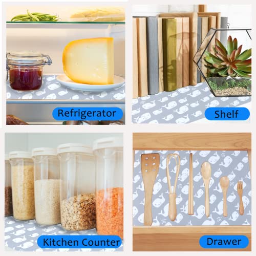 Kitchen Cabinet Liner 15 Inch Wide X 20 Ft Drawer Liner Non-Slip Waterproof Shelf Liner Non Adhesive Washable Refrigerator Shelf Liners for Wire Shelf Pantry Thicken Rotective Liners Whale Pattern