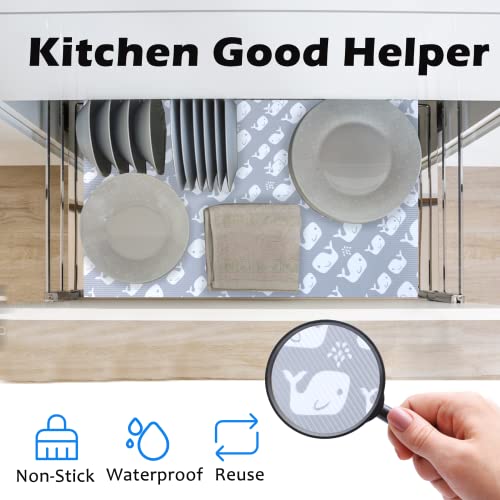 Kitchen Cabinet Liner 15 Inch Wide X 20 Ft Drawer Liner Non-Slip Waterproof Shelf Liner Non Adhesive Washable Refrigerator Shelf Liners for Wire Shelf Pantry Thicken Rotective Liners Whale Pattern