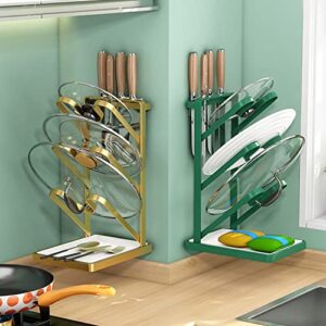 Pot Lid Organizer, Spoon Rest, Knife Rack, Multi-function Pot Lid Pan Cooking Board Spatula Kitchen Utensil Stand Cover Holder, Wall/Door Mounted Cabinet Storage Organizer with Removable Tray