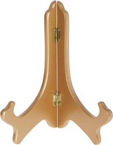bard’s hinged gold-toned mdf wood plate stand, 8″ h x 7″ w x 4.75″ d (for 8″ – 10″ plates)