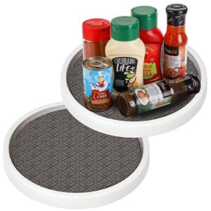 bekith 2 pack non-skid pantry cabinet lazy susan turntable, 12-inch single round rotating kitchen spice organizer for cabinets, pantry, bathroom, refrigerator, gray