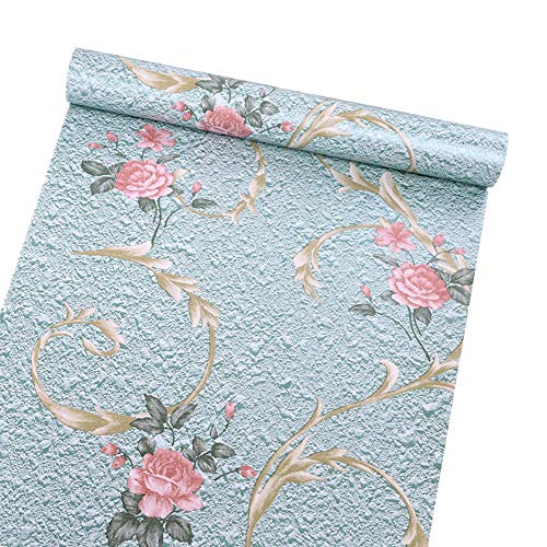 Simplemuji Blue Pre-Pasted Wallpaper Waterproof Self Adhesive Wall Murals Sticker for Home Room Garden Decoration 17.7''x98''