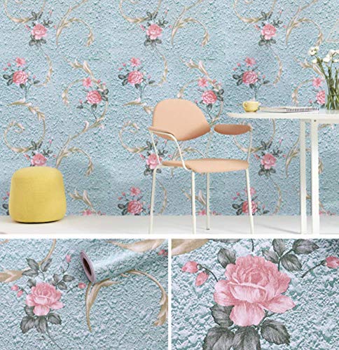 Simplemuji Blue Pre-Pasted Wallpaper Waterproof Self Adhesive Wall Murals Sticker for Home Room Garden Decoration 17.7''x98''