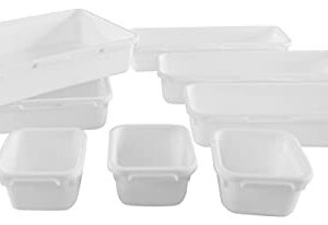 HOME-X Connecting Organizer Trays, Set of Interlocking Adjustable Trays for Organizing Office Supplies and Kitchen Utensil Drawers, Set of 8, 3 Sizes, White