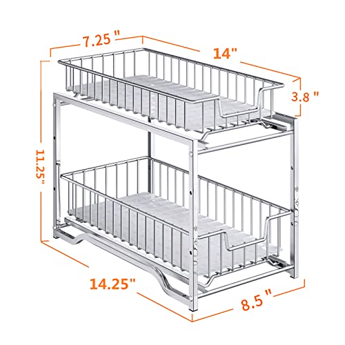 Simple Trending Stackable 2 Tier Under Sink Cabinet Organizer with Sliding Storage Drawer, Chrome