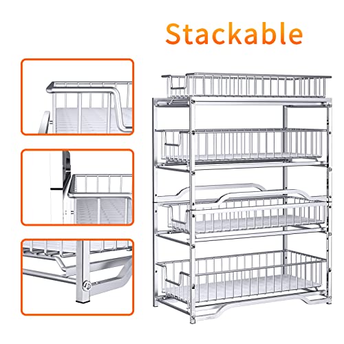 Simple Trending Stackable 2 Tier Under Sink Cabinet Organizer with Sliding Storage Drawer, Chrome