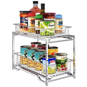 Simple Trending Stackable 2 Tier Under Sink Cabinet Organizer with Sliding Storage Drawer, Chrome