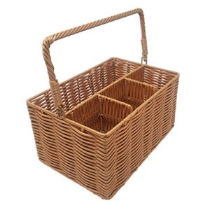 kovot poly-wicker woven cutlery storage organizer caddy tote bin basket for kitchen table, cabinet, pantry, indoor & outdoor – woven polypropylene | measures 9.5″ x 6.5″ x 5″