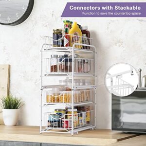 YBING Stackable Under Sink Cabinet Organizer 2 Tier Sliding Basket Organizer Drawer Bathroom Under Cabinet Basket Organizer for Kitchen Pantry White 2 Pack