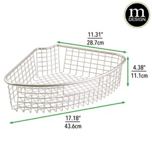 mDesign Farmhouse Metal Kitchen Cabinet Lazy Susan Storage Organizer Basket with Front Handle - Large Pie-Shaped 1/4 Wedge, 4.4" Deep Container - 4 Pack - Satin