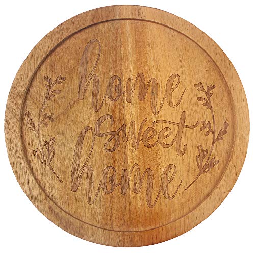 HomeLove Inc. Home Sweet Home Engraved Lazy Susan Wood Turntable for Table, Cabinet and Kitchen, Marketplace, Family Dinning Home Housewarming Christmas Decor Gift