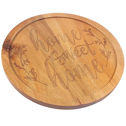 HomeLove Inc. Home Sweet Home Engraved Lazy Susan Wood Turntable for Table, Cabinet and Kitchen, Marketplace, Family Dinning Home Housewarming Christmas Decor Gift