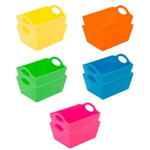simplify 5 pack mini storage totes, small organizer bins, containers, drawer organization, office, bathroom, accessories, bobby pins, q-tips, neon multicolored