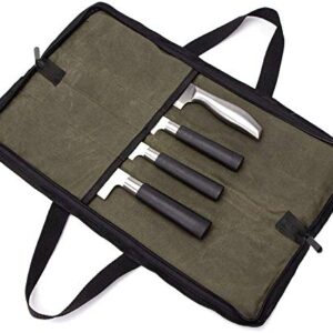 Ruibo Chef's Knife Roll Bag, Waxed Canvas Knife Carrying Case With Durable Handles, Portable Knife Roll Case For Working,4 Slots