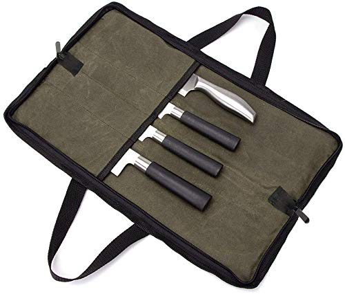 Ruibo Chef's Knife Roll Bag, Waxed Canvas Knife Carrying Case With Durable Handles, Portable Knife Roll Case For Working,4 Slots