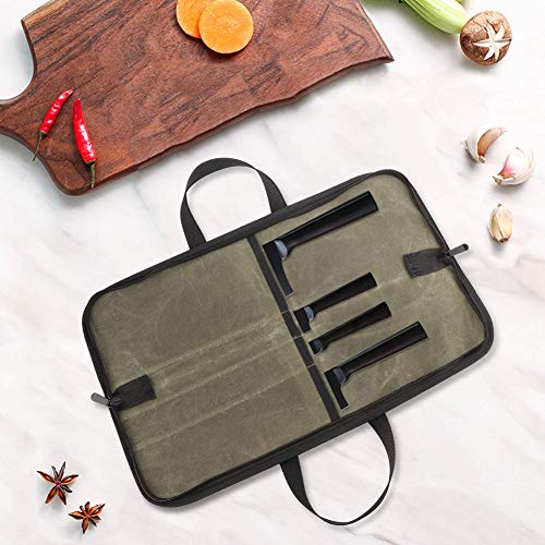 Ruibo Chef's Knife Roll Bag, Waxed Canvas Knife Carrying Case With Durable Handles, Portable Knife Roll Case For Working,4 Slots