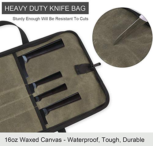 Ruibo Chef's Knife Roll Bag, Waxed Canvas Knife Carrying Case With Durable Handles, Portable Knife Roll Case For Working,4 Slots