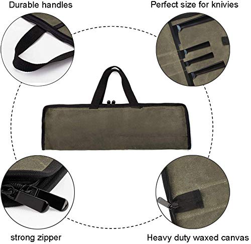 Ruibo Chef's Knife Roll Bag, Waxed Canvas Knife Carrying Case With Durable Handles, Portable Knife Roll Case For Working,4 Slots