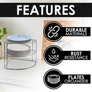 3-Tier Counter and Cabinet Corner Shelf, Pantry Organizer, Rust Resistant - Plates, Dishes, Pans, Cups, Lids and Bowls - Silver