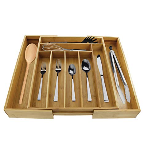 Cuisinart 9 Compartment Adjustable Bamboo Utensil Organizer – Ideal for Keeping Kitchen Supplies and Silverware Organized – Flatware Drawer Tray for Multi-Purpose Storage 18 x 13 x 2 Inches