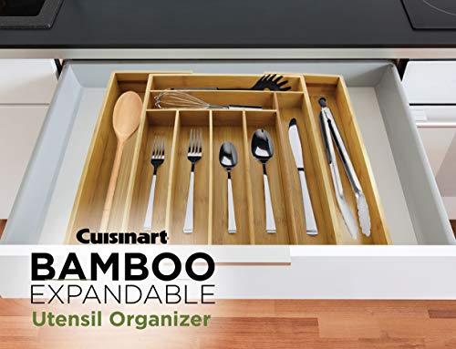 Cuisinart 9 Compartment Adjustable Bamboo Utensil Organizer – Ideal for Keeping Kitchen Supplies and Silverware Organized – Flatware Drawer Tray for Multi-Purpose Storage 18 x 13 x 2 Inches