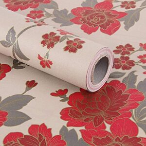 red vintage floral pattern contact paper shelf liner self adhesive for cabinets shelves drawer arts and crafts decal 17.7×78.7 inches