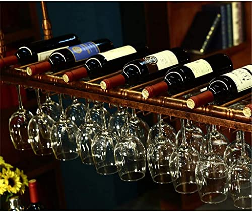 Wine Glass Holder Creative Hanging Wine Glass Holder Upside Down Wine Glass Holde Hanging Wine Glass Holde -47.3", Can Hang 30 Glasses and 11 Red Wine Bottles