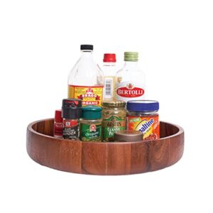 f&l fl004 wood lazy susan turntable -kitchen turntable storage food bin container – divided spinning organizer – for kitchen cabinets, pantry, refrigerator, countertop