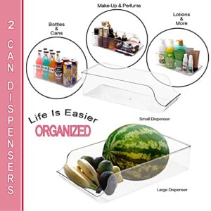 Practical Set of 2 Soda Can Organizer and Canned Food Bin Stackable Dispenser for Refrigerator - Open Front And Transparent Design, Hold up to 9 cans and water bottles, Shatter-Proof