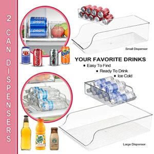 Practical Set of 2 Soda Can Organizer and Canned Food Bin Stackable Dispenser for Refrigerator - Open Front And Transparent Design, Hold up to 9 cans and water bottles, Shatter-Proof