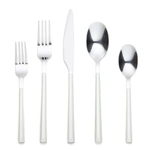 20 piece white plastic handle flatware set for 4,ornative iris silverware include knifes, forks, spoons, stainless steel cutlery silverware set, dishwasher safe utensil for home kitchen restaurant