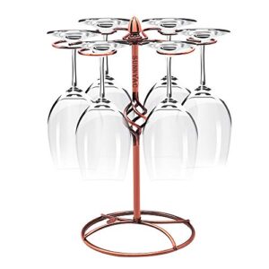 sunnyac scrollwork bronze wine glass rack, elegant freestanding stemware holder stand with 6 hooks, for home and bar storage and artistic tabletop display, spiral-style（bronze 1）