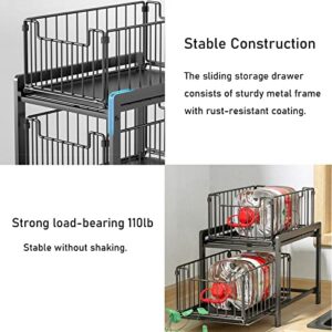 FULE KEJI 2 Tier Under Sink Organizer and Storage Pull Out Drawer Sliding Basket,Stackable Sink Under the Cabinet Organizer Storage Basket,for Bathroom Kitchen Cabinet Office Countertops