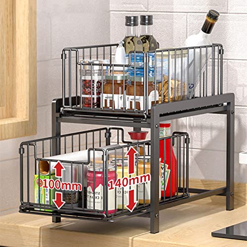 FULE KEJI 2 Tier Under Sink Organizer and Storage Pull Out Drawer Sliding Basket,Stackable Sink Under the Cabinet Organizer Storage Basket,for Bathroom Kitchen Cabinet Office Countertops