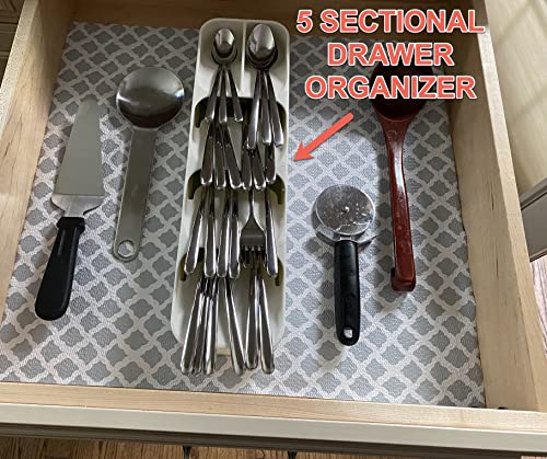 2022 Latest Kitchen Organizer Cutlery Storage Tray Knife Holder Drawer Storage for Spoons, Forks, Knives Tableware Organizer Knives Block Rack Set Cabinet Stand Multi-Purpose 15.5" (Cutlery White)