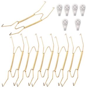 6 pieces 8″ plate hangers invisible wall plate hanger spring style invisible plate tray display hanger holds decorative plate hanger 7.5″ to 8.5″ plate, golden-color