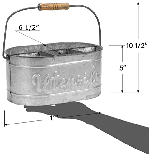 Red Co. 15” x 6.5” Galvanized Metal 4-Compartment Utensil Caddy & Flatware Organizer
