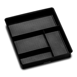 madesmart junk drawer organizer 4 compartments, soft-grip lining & non-slip feet, bpa-free, large, carbon